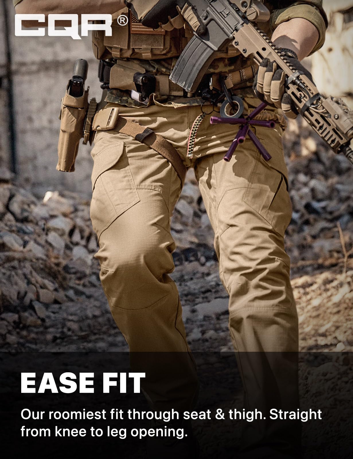 CQR Men's Tactical Pants, Water Resistant Ripstop Cargo Pants, Lightweight EDC Work Hiking Pants, Outdoor Apparel, Duratex Mag Pocket Khaki, 42W x 32L
