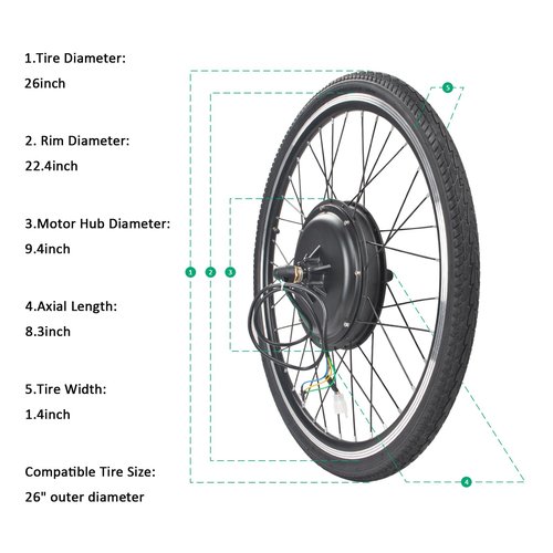 Electric Bicycle Wheel Kit 26" E-Bike Wheel Conversion Kit, 48V 1500W E-Bike Powerful Hub Motor Kit with S866 LCD Display Waterproof Assembly Motor Kit (1500W Rear, 26")