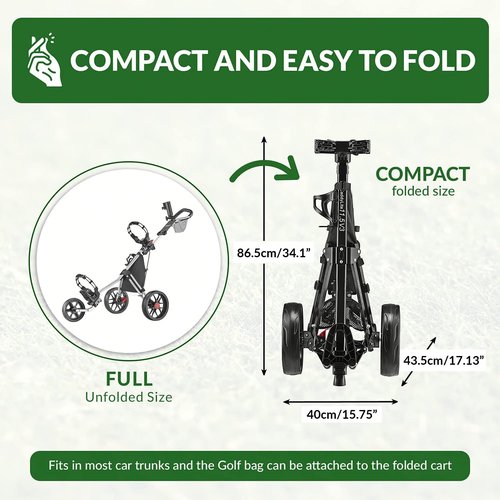 Caddytek CaddyLite 11.5 V3 3 Wheel Golf Push Cart - SuperLite Deluxe, Lightweight, Easy To Fold Caddy Cart Pushcart , Silver , 53.5 x 27 x 45"