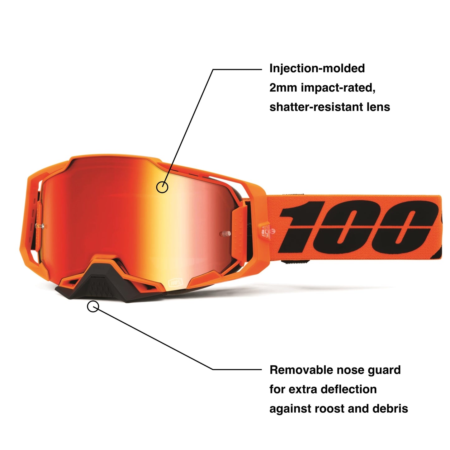 100% ARMEGA Premium Protective Sport Goggles with Ultra HD Lens & Nose Guard (CW2 - Mirror Red Lens)