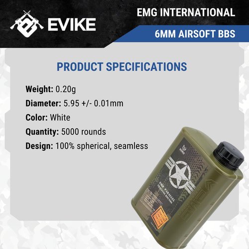 Evike Airsoft - EMG International Match Grade 6mm Airsoft BBS (Weight: 0.25g / 5000rds)