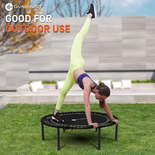 Fitness Trampoline for Adults and Kids, Indoor Rebounder Exercise Trampoline for Workout Fitness for Quiet and Safely Cushioned Bounce Workout (with Handles, Black)