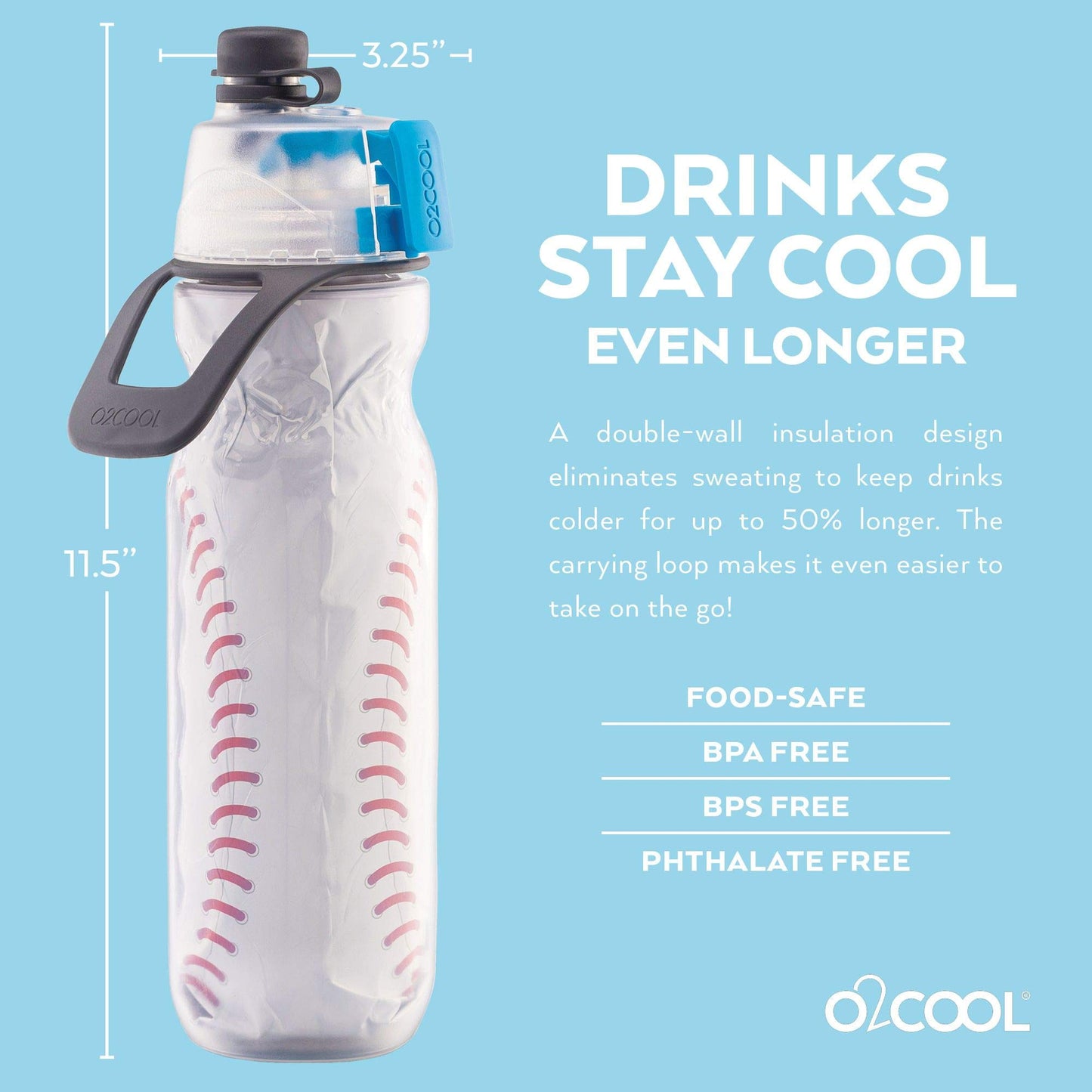 O2COOL Mist N Sip 20 oz Misting Sports Water Bottle 2-Pack Baseball