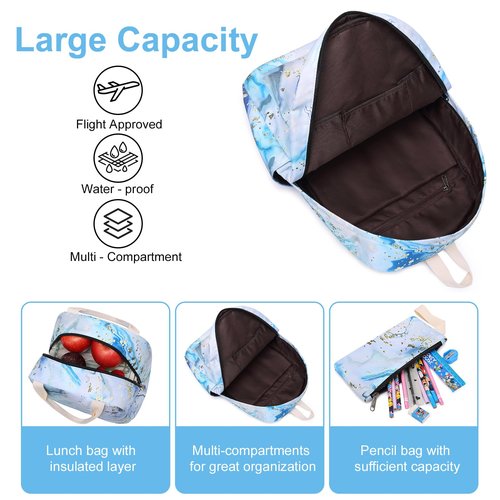 Bluboon Teen Girls School Backpack Kids Bookbag Set with Lunch Box Pencil Case Travel Laptop Backpack Casual Daypacks