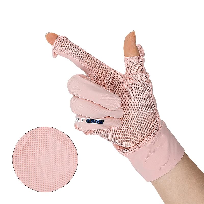 IPENNY Women UPF 50+ Sun Protection Gloves 2 Fingers Flip Mesh Touchscreen Driving Mittens Pink