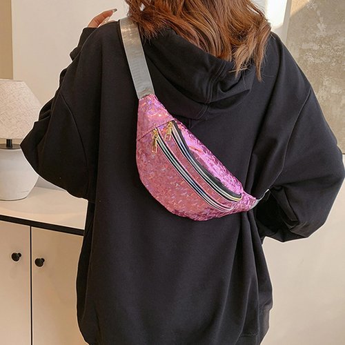 eYLun Women Holographic Fanny Pack Belt Bag Crossbody Bag Waist Bag Waterproof Waist Packs Bumbag Running Traveling Pink