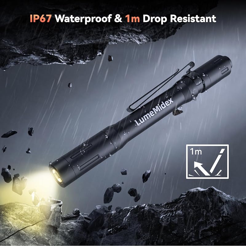 Rechargeable Pocket EDC Flashlight Pen Light - 4 Brightness Modes, 5.28" Slim Aluminum