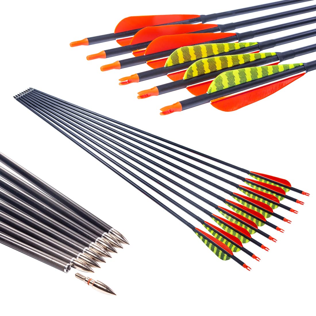 Pinals Archery 340 400 500 Spine Carbon Arrows for Compound Recurve Bows Hunting Target Traditional Longbow 30 inch Arrow Shaft 12PCS(400 30")