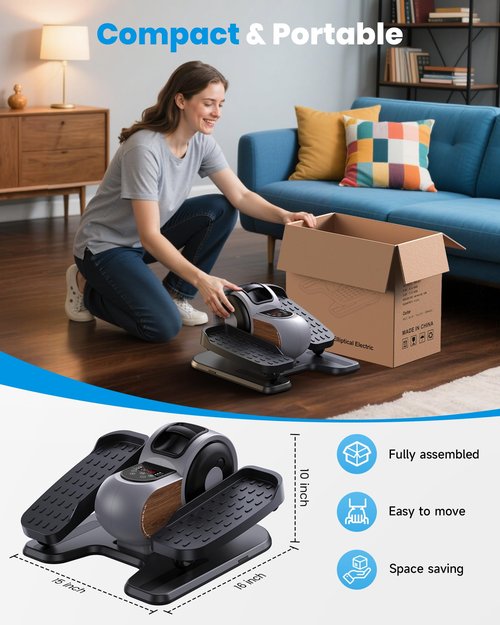 Under Desk Elliptical Machine,Motorized Ellipse Leg Exerciser for Seniors Fully Assembled with Remote Control, Compact and Portable,Dark Gray