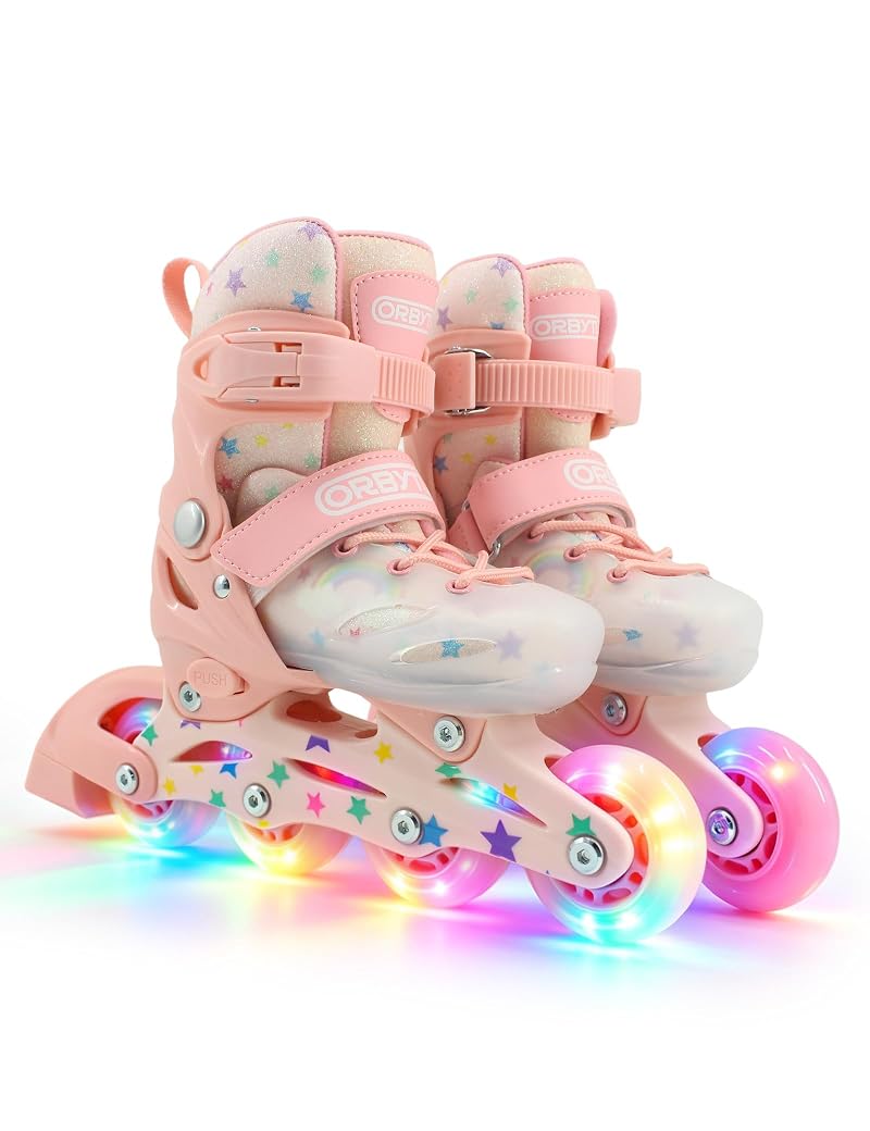 Kids Inline Skates 3-16 with Pink Variation - Adjustable Buckles & Light-Up Wheels