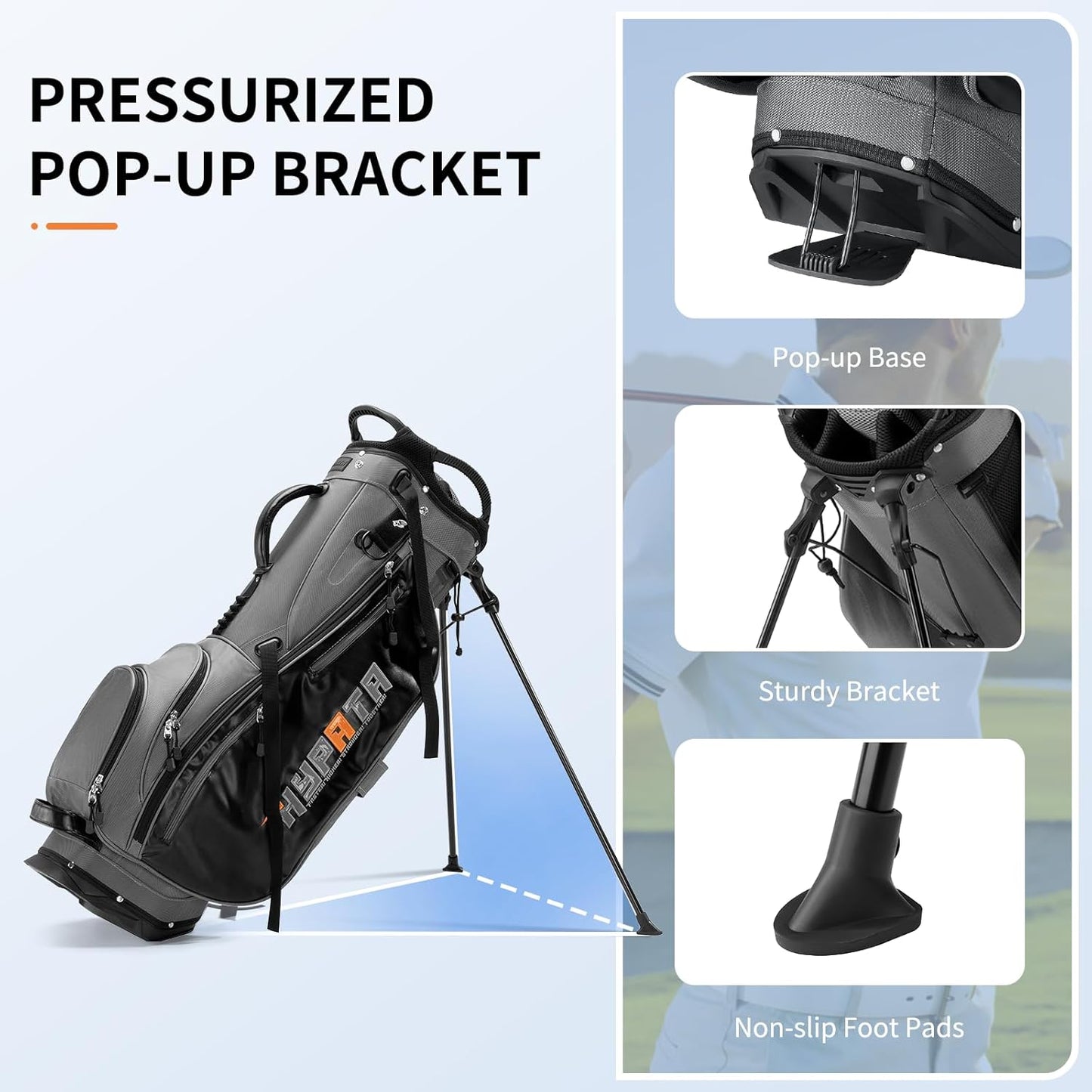 14 Way Golf Bags for Men, Lightweight Golf Stand Bag with 8 Pockets, Cooler Pouch, Rangefinder Pouch, Detachable Dual Strap, Rain Cover Hood