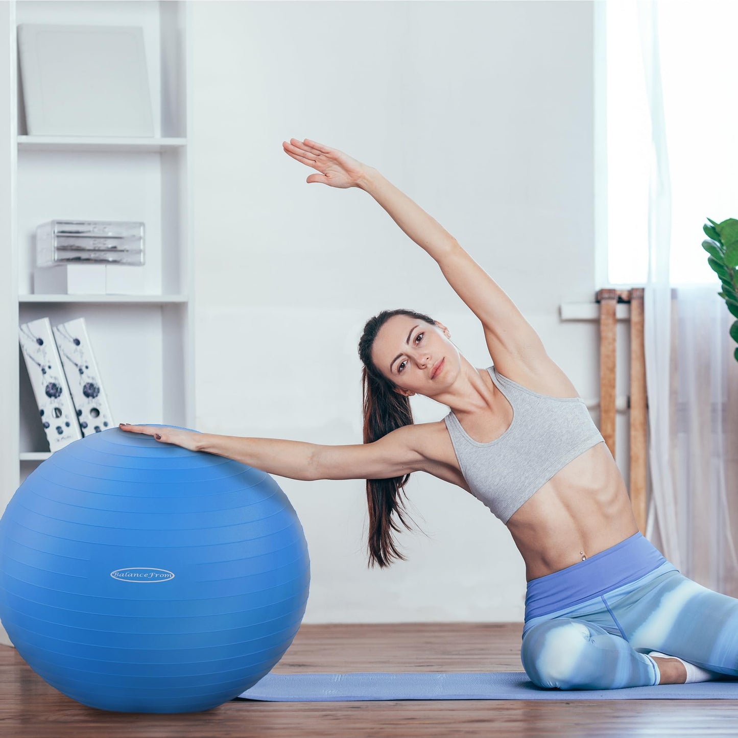 Fitvids Anti-Burst and Slip Resistant Exercise Ball Yoga Ball Fitness Ball Birthing Ball with Quick Pump, 2,000-Pound Capacity, Blue, 26-inch, L