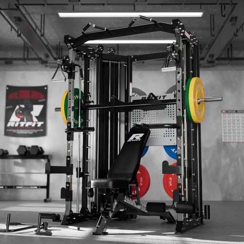RitFit BPC06 All-in-One Smith Machine with 260LB Weight Stacks, 2000LBS Capacity Power Cage with Cable Crossover System, Power Rack for Garage Workout & Home Gym