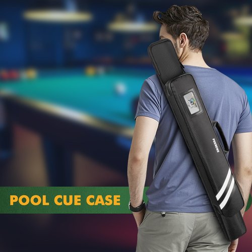 PEKREWS Pool Cue Case, Soft Pool Stick Case 1x1 Holds 1 Butt and 1 Shaft with Queue Zipper Pocket, Sturdy Polyester Billiard Cue Bag with Shoulder Strap Handle, Billiard Stick Bag for Men and Women
