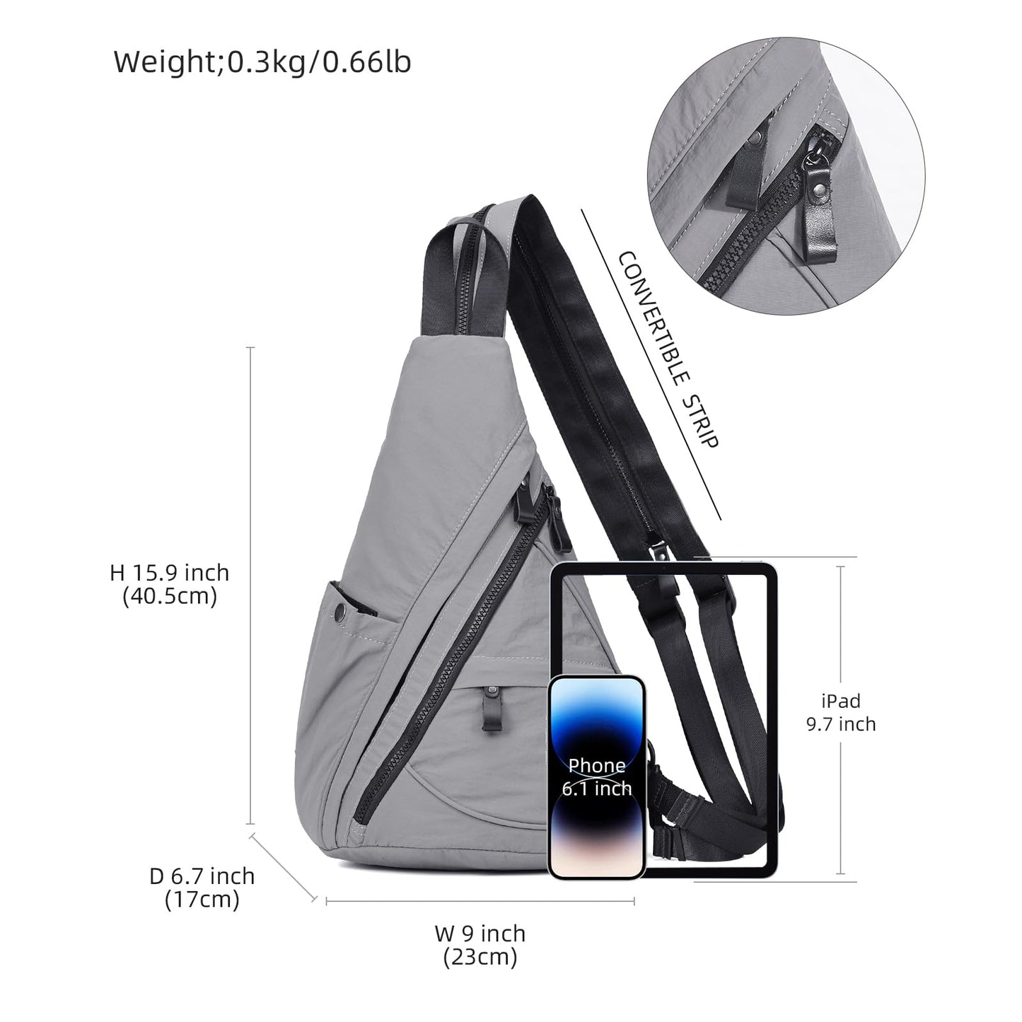 KL928 Crossbody Sling Backpack Nylon Cross Body Bag Travel Hiking Shoulder Bags Daypack Rucksack Unisex (Grey)
