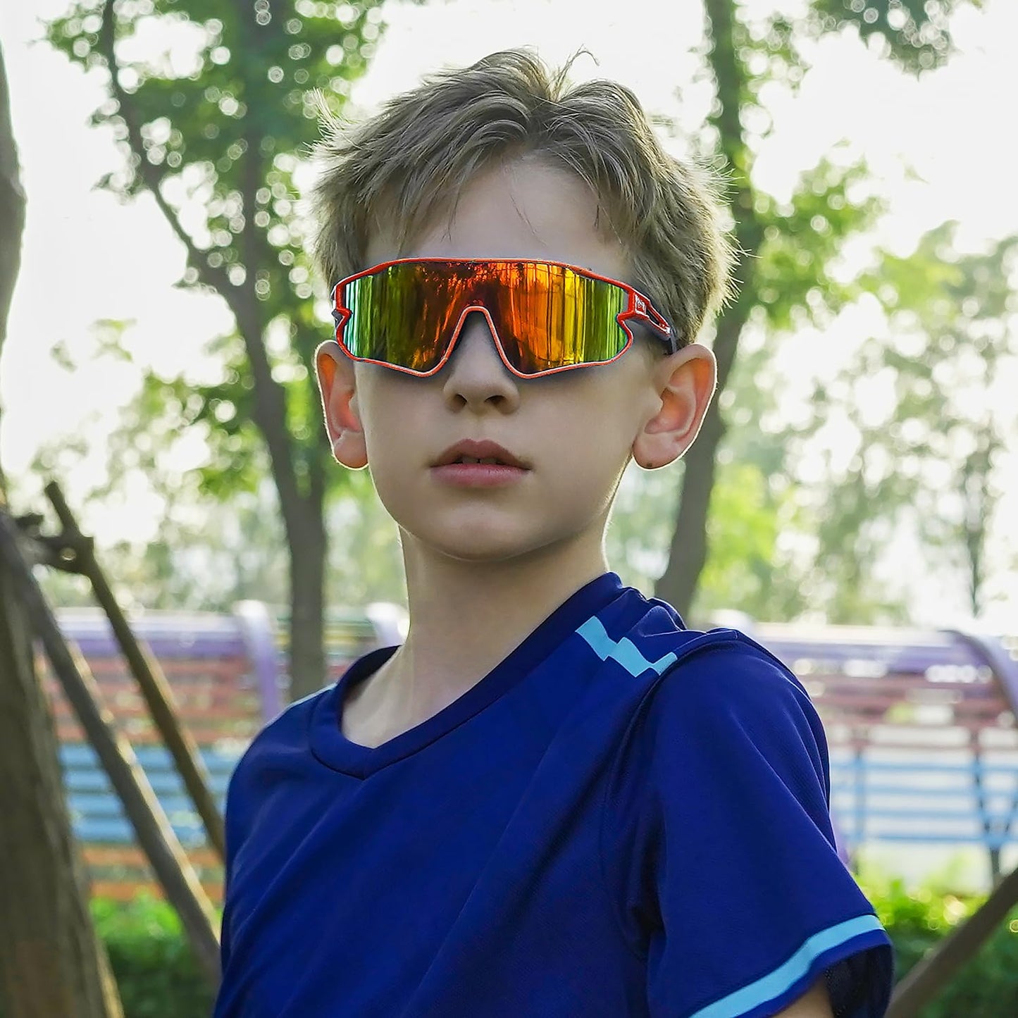 DUCO Kids Sunglasses Youth Baseball Sun Glasses Lightweight TR90 Frame UV400 Sports Cycling Shades for Boys Girls DK268 (Orange Frame Black Temple Revo Orange Lens)