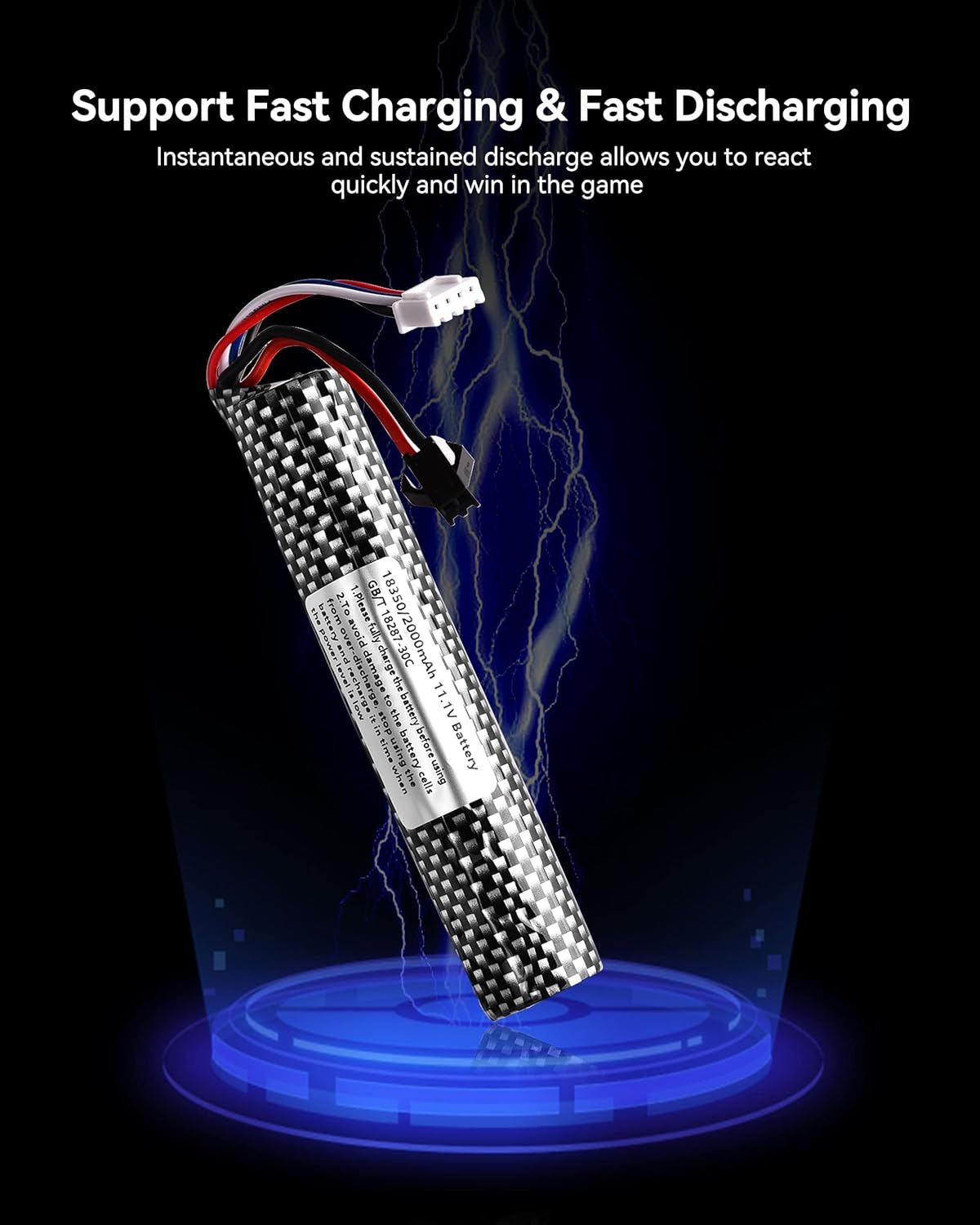 11.1v 2000mAh Battery with Charger - Rechargeable Batteries Accessories with SM2P Plug Mini Tamiya Connector for Airsoft Compatible with Gel Ball Blaster Gun,1 pcs