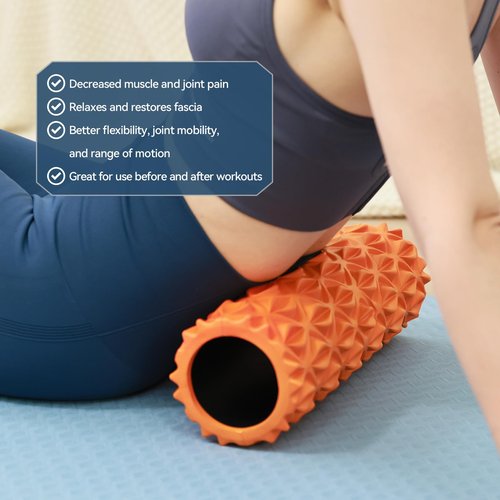 Zmarthumb Foam Roller - 15 inch Deep Tissue Massager for Muscle Massage, Myofascial Trigger Point Release, Exercise, Yoga, Pilates & Stretching(Orange)