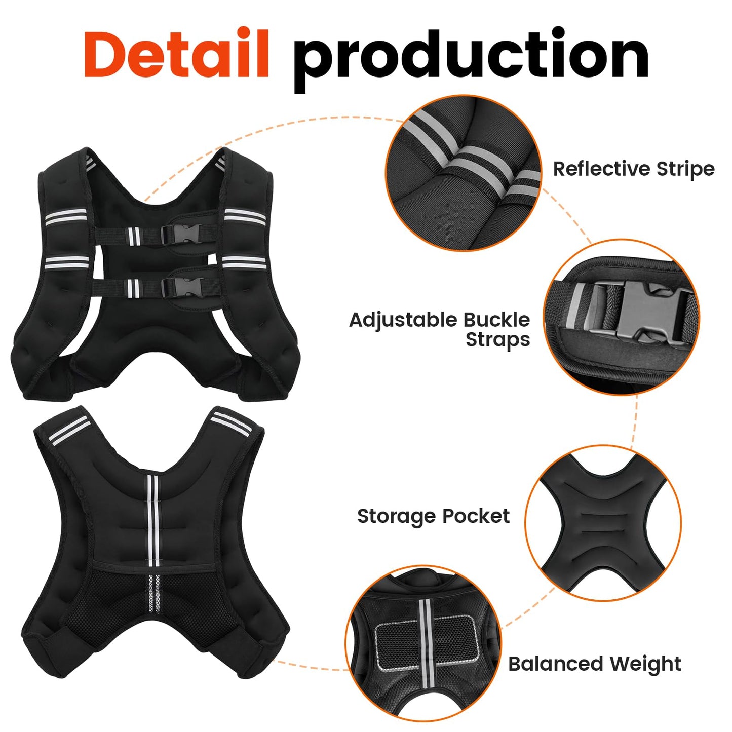 Poudee Weighted Vest, 10LB Weight Vest for Men Women, Body Weight Vests Adjustable with Reflective Stripe for Strength Training, Running, Training Workout, Jogging, Walking - 10LB