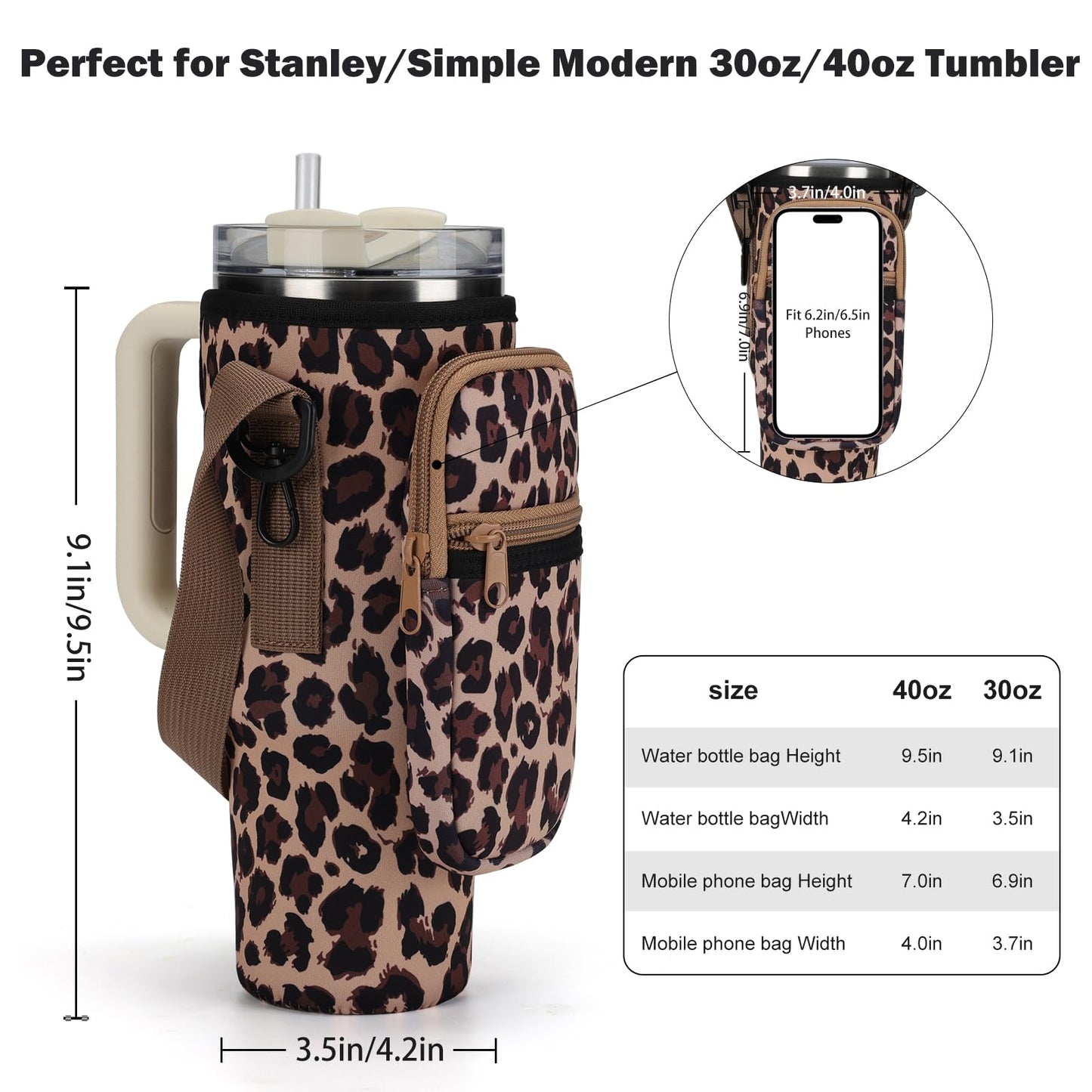 GOEWY Water Bottle Carrier Bag for Stanley Cup 30oz with Phone Pockets