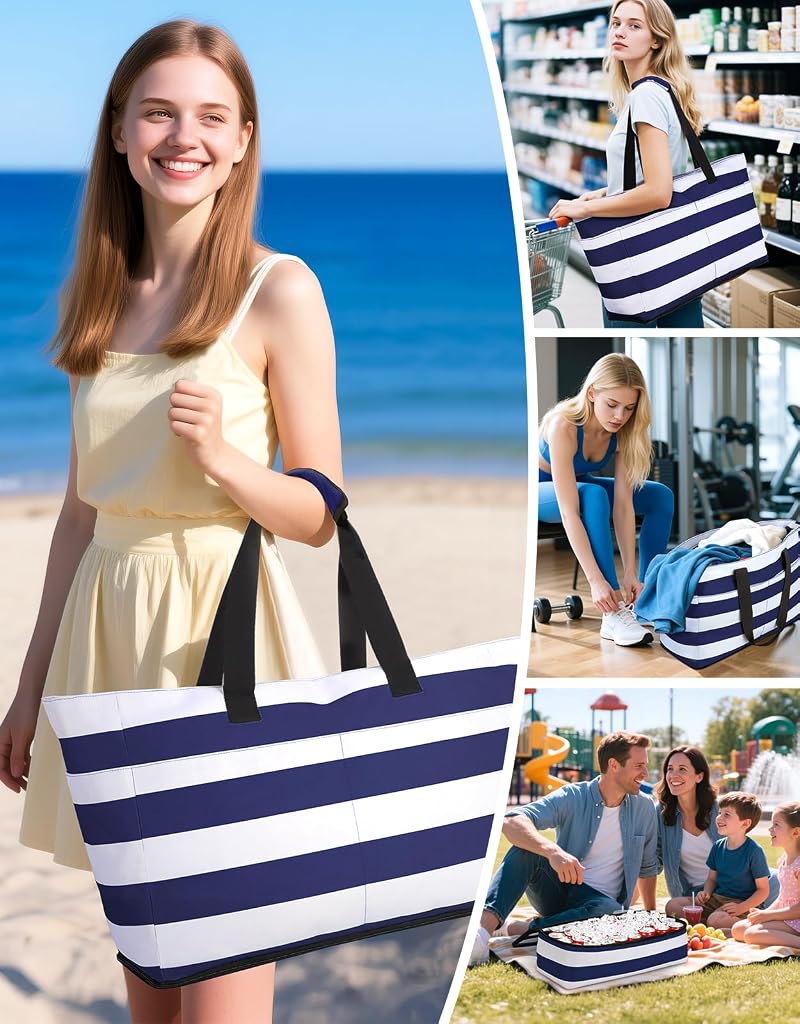 54L Beach Bag with Detachable Cooler Navyblue – Waterproof Sandproof Duffle for Beach, Pool & Travel