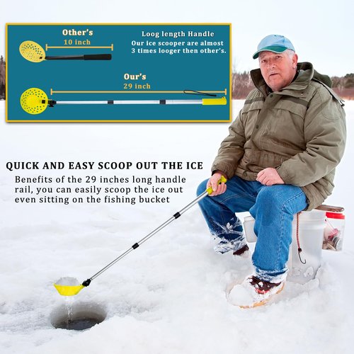 Huntury Retractable Ice Fishing Scoop Skimmer, Ice Fishing Accessories, Long Length, And Larger Spoon, No More Bending Over To Scoop Out Ice While Ice Fishing, Ice Fishing Gear, Pack Of 2