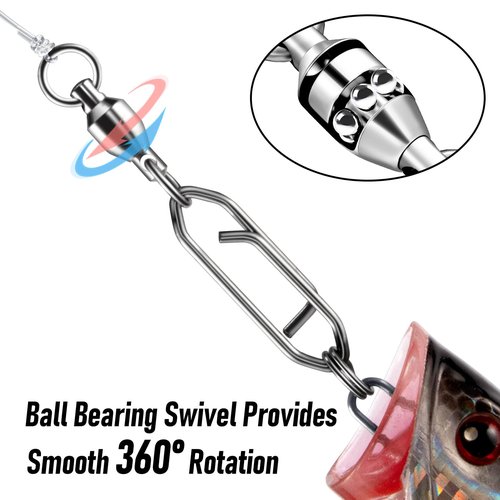 Alwonder 30-Pack Fishing Speed Clips Quick Change Snap Swivels, Ball Bearing Swivel Power Clips Fishing Snap Swivels (0+S 33LB) Freshwater Saltwater Crankbait Popper Lures Quick Snaps Connector Tackle