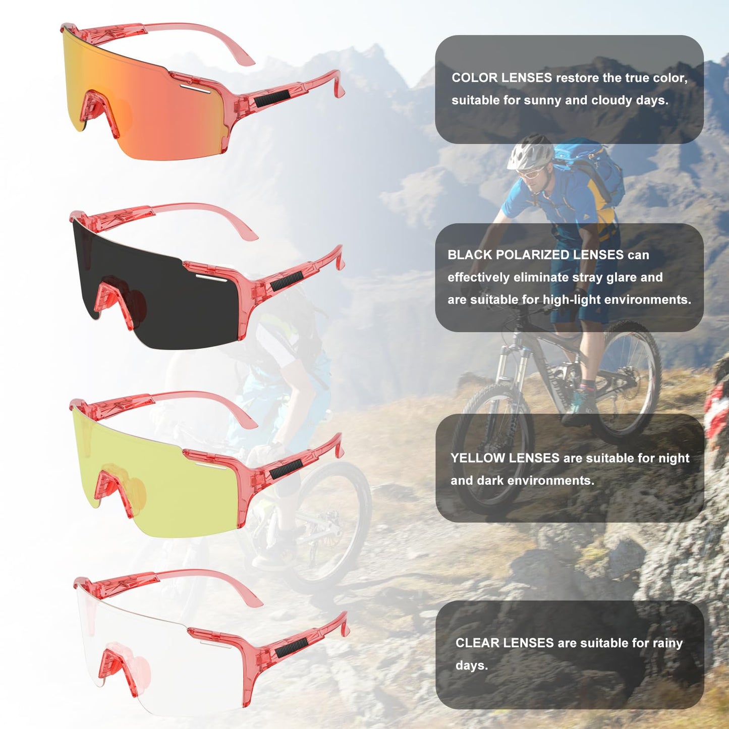 ToopMount Cycling Sunglasses with 4 Interchangeable Lenses, UV 400 Polarized Sports Sunglasses for Men Women Baseball Hiking