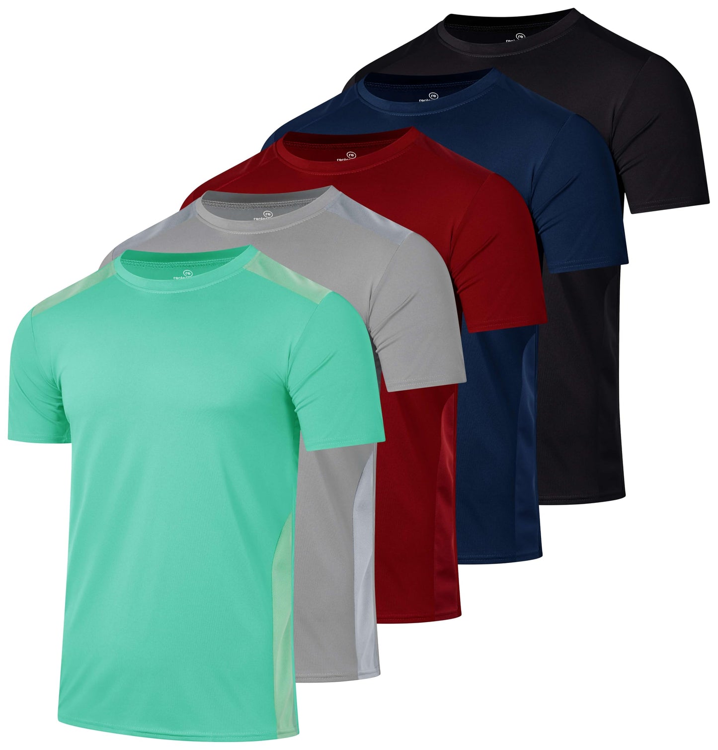 Real Essentials 5 Pack: Men's Dry-Fit Short Sleeve Crew Neck T Shirts Fitness Running Gym Workout Cool Exercise Athletic Tee, Set 18, Small