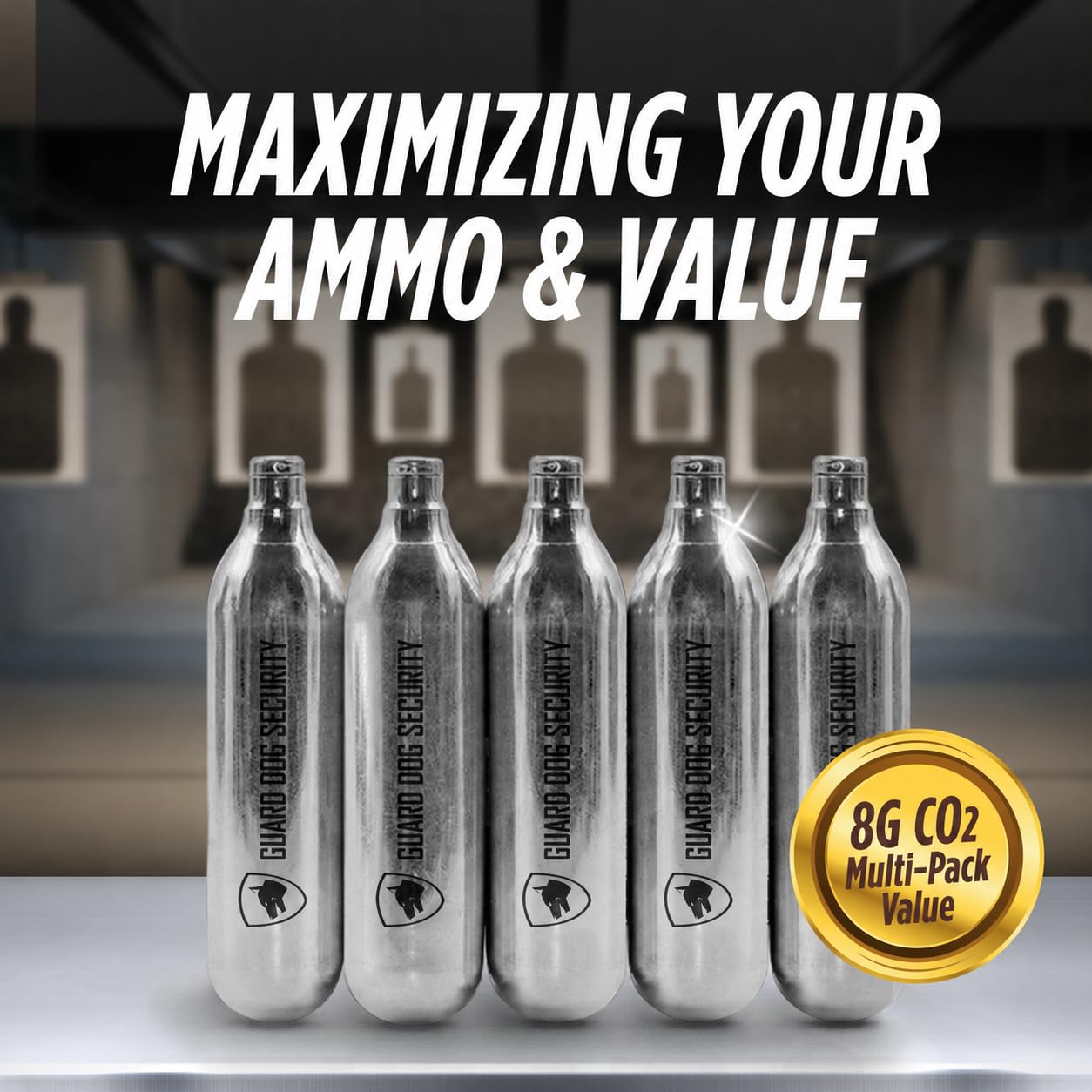 Guard Dog Security 8 Gram / 12 Gram Co2 Cartridges, Non-Threaded, CO2 cartridges BB Gun, CO2 BB Pistol, CO2 Airsoft Pistol, and CO2 Paintball Markers, Snug fit, Solid Seal (8G-50PC)