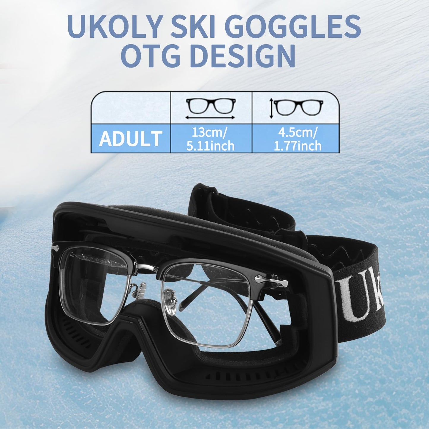 Ukoly Ski/Snowboard Goggles for Men Women, Snow Goggles HD Lens Anti-Fog Coating OTG Design UV400 Protection Windproof (Black Frame Revo Color Red HD Lens)