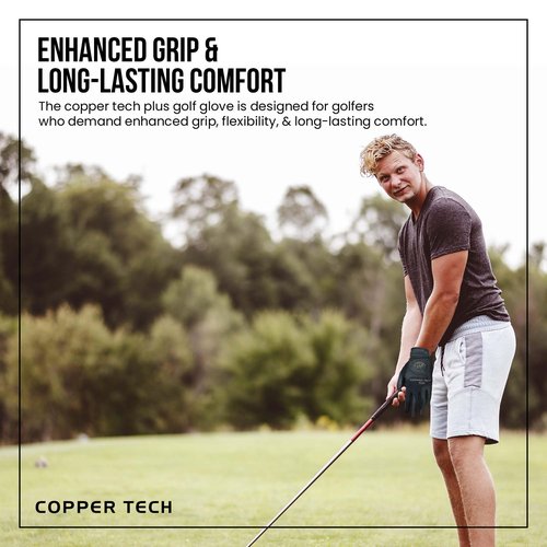 Copper Tech Plus Men's Left for Right Handed Golfers Golf Glove – Advanced Compression for Muscle Support, Joint Relief Gloves – Black/Black, 1 Pack, XX-Large