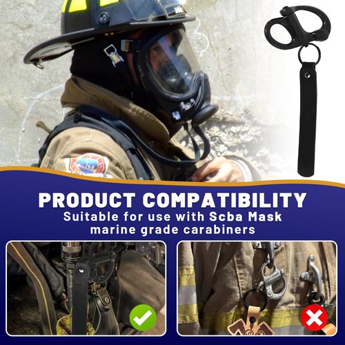 standwme 2-Pack Quick Release Clip Shackle for SCBA Mask - Firefighter Accessories, Quick Release Lanyard, Marine Grade 316 Stainless Steel Shackle for Rigging with Leather Handle（Black）