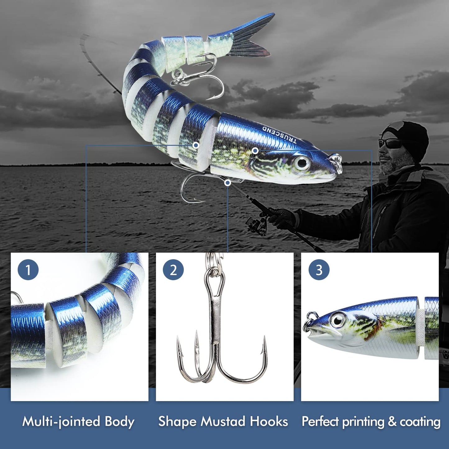 TRUSCEND Swimmax Fishing Lures with BKK Hook – Easy Catch: Wiggling, Vibrating, Rattling with Noise, Heavy-Duty Dyneema Fiber Joint, Jointed Swimbaits for Bass, Trout, Crappie, Family Fishing Plugs