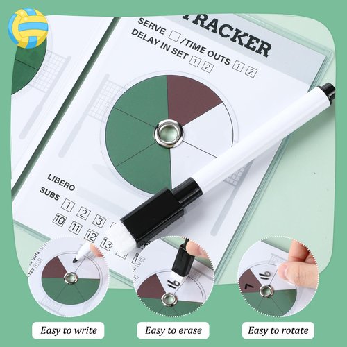 Seenelling 4 Set Volleyball Rotation Trackers Portable Volleyball Rotation Wheel Clipboard with Dry Erase Marker and Eraser Tip for Strategy Techniques Officials Referees and Coaches