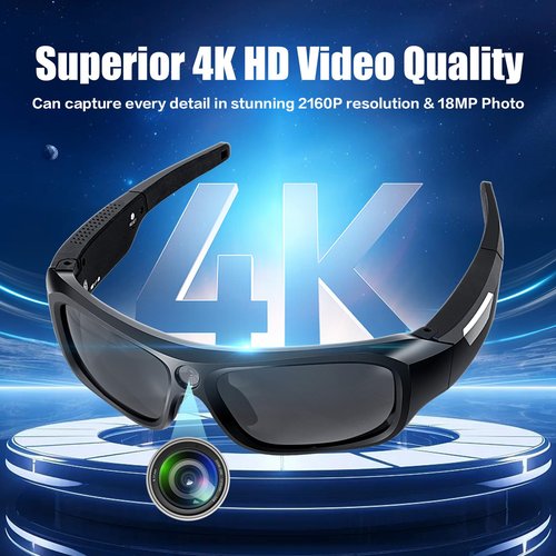Li&Lu Sport 4K Camera Sunglasses, 2160P FHD Sports & Action Video Cameras for Outdoor Sports (64GB TF Card Included)