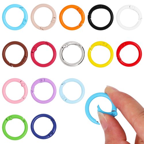 S SYDIEN 30 Pack 15 Colors Round Carabiner Clip, 24mm Trigger Spring O Rings Metal, Keychain Rings DIY Accessories for Buckle, Handbag, Purse