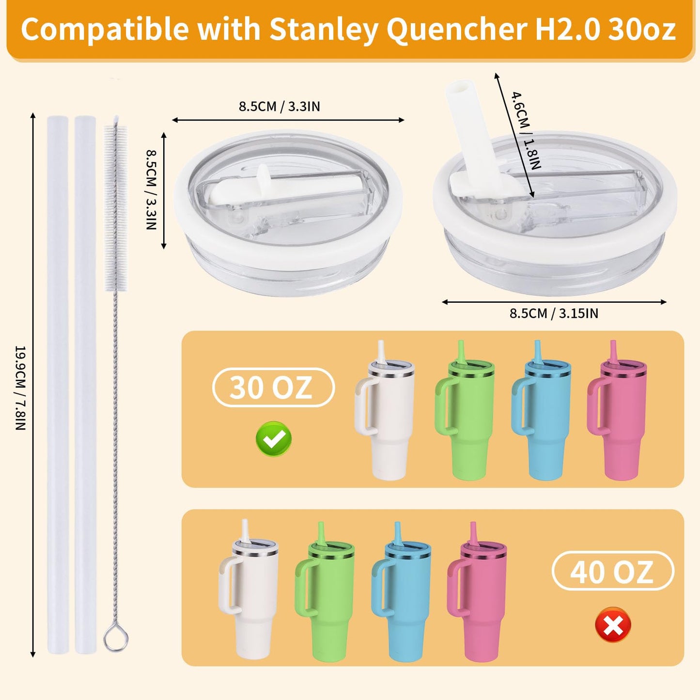 2 Pack 30 oz Flip Straw Leak Proof Lid for Stanley Quencher H2.0, Spill Proof Tumbler Lid Replacement, BPA Free Reusable No Spill Straw Lid for Stanley Accessories