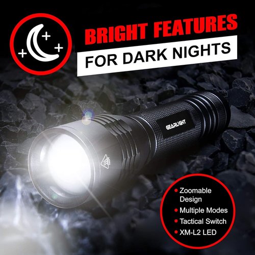GearLight S2000 LED Flashlight High Lumens - Super Bright, Powerful, Mid-Size Tactical Flashlight for Outdoor Activity & Emergency Use - S2000-1 Pack, (Batteries Not Included)
