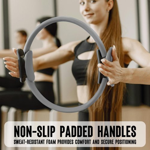 LANKERDOO Pilates Ring Fitness Circle 14" Yoga Rings Magic Circle with Dual Padded Handles for Toning Arms, Thighs/Legs & Core，Home Exercise Equipment ﻿ (Grey)