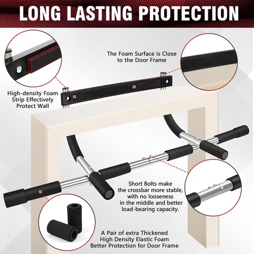 Pull Up Bar for Doorway | No-Screw Portable Chin Up Bar | Heavy Duty Steel Up to 440 lbs | Multi-Function Home Gym with Foam Grips | Easy Install Door Frame Pull-Up Bar