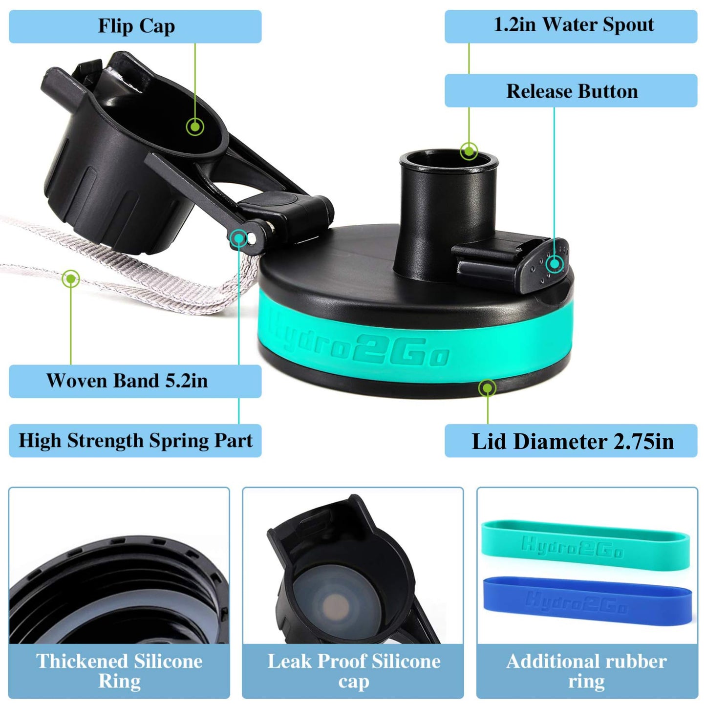 Flip Lid for Hydro flask Wide Mouth 12, 16, 18, 32, 40, 64 oz Water Bottles, Spout Lid for Hydroflask, Thermoflask and Other Sports Water Bottles with Button Lock, Easy Carry, Leak Proof
