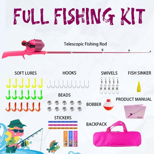 WIDDEN Kids Fishing Pole, Telescopic Fishing Rod, Toddler Collapsible Fishing Rod and Reel Combo with Tackle Box, Fishing Line, Bobber, and Soft Lures for Boy, Girl, Youth, Beginner, Over 3 Years Old