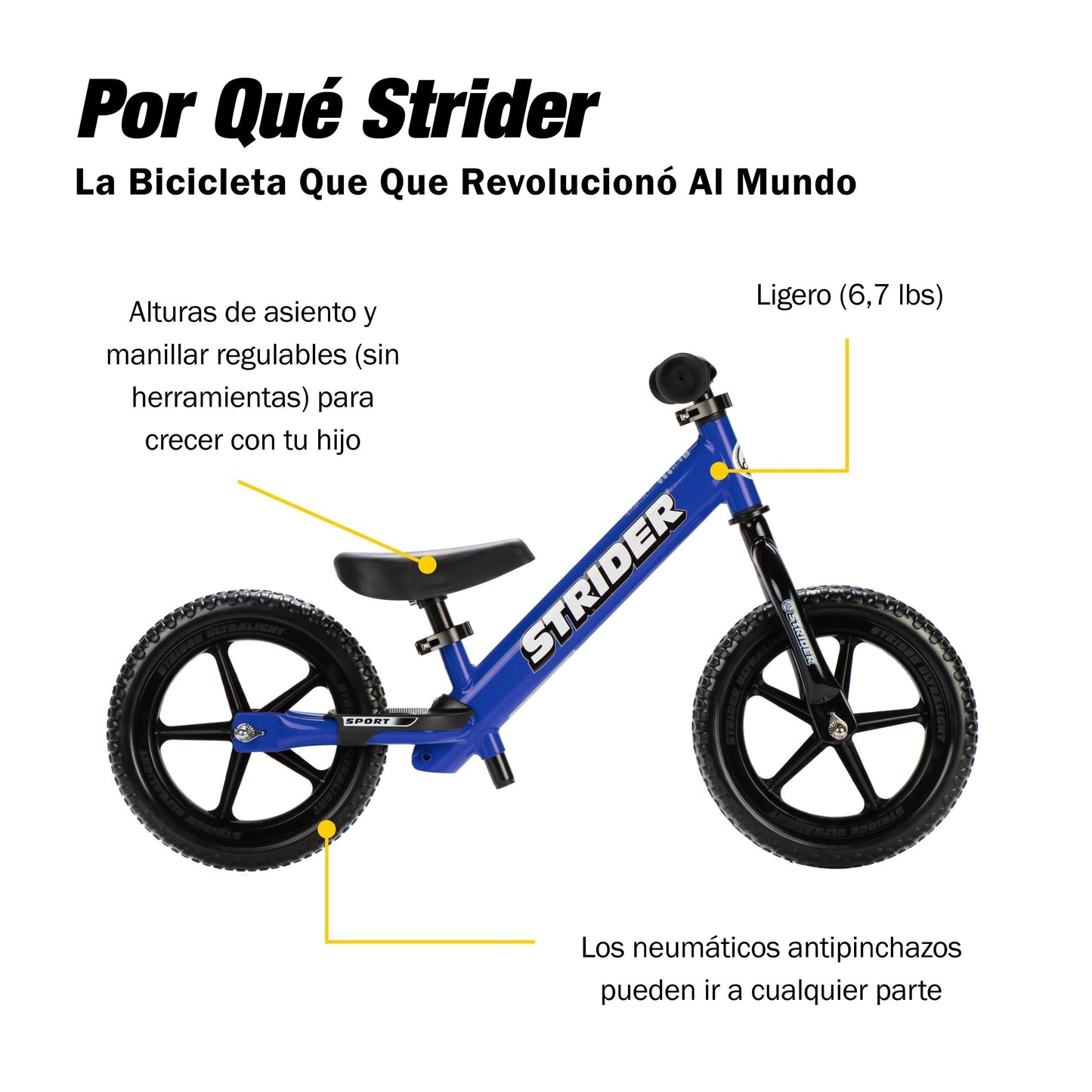 Strider 12 Sport Bike, Blue - No Pedal Balance Bicycle for Kids 1 to 4 Years - Includes Safety Pad, Padded Seat,Mini Grips, Flat-Free Tires -Easy Assembly, Tool-Free Adjustments