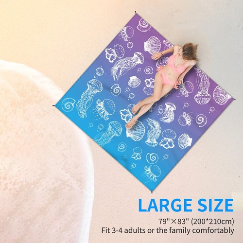 DPWCVM Beach Blanket Waterproof Sandproof Large Beach Mat 79" X 83" for 2-4 Adults Sand Free Mat Quick Drying,Durable with 4 Stakes & 4 Corner Pockets for Beach Travel Camping Hiking.(Purple)
