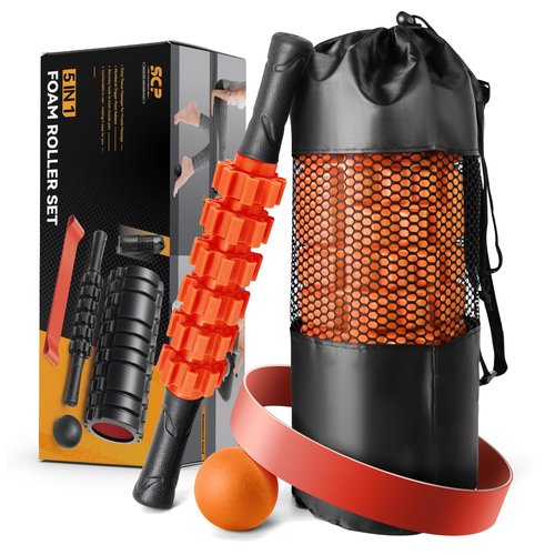 5-in-1 Deep Tissue Foam Roller Set for Muscle Recovery, Yoga & Fitness – High-Density Roller, Massage Stick, Ball, Resistance Band – Portable for Back, Legs
