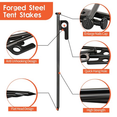 8/16/32 Pack 8in Heavy Duty Forged Steel Tent Stakes, with Storage Bag, for Camping(8 Pack 8in Tent Stakes)
