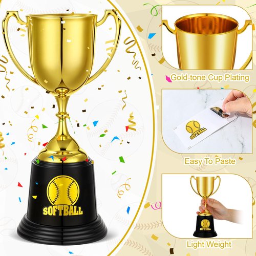 Lenwen 12 Pcs 9 Inch Softball Gold Trophies Award Cup with 20 Pcs Stickers Plastic Award Trophies for Softball Team Competition Game Sport Party Favors Celebration Gifts