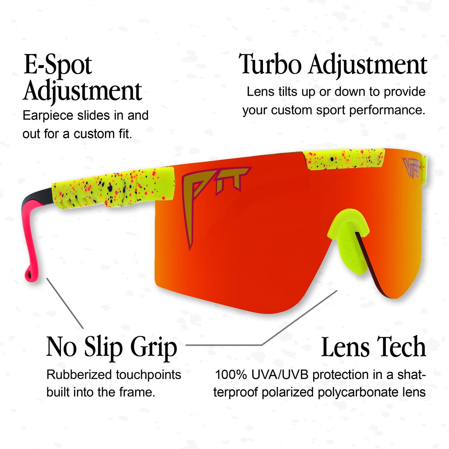Pit Viper Sunglasses I The Original I Wide Fit I Polarized Lens, Indestructible Frame I Turbo Adjustable for Perfect Fit I Micro Fiber Bag & Retainer Straps I Rainbow Lens, Yellow Frame
