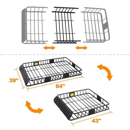 XCAR Roof Rack Basket Rooftop Cargo Carrier with Extension Black Car Top Luggage Holder 64"x 39" Universal for SUV Cars